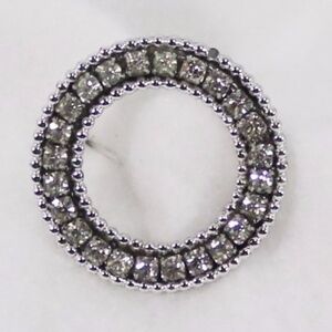 Vintage Rhinestone Brooch - Infinity Circle Silver Lapel Pin